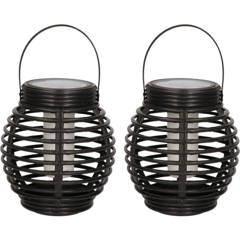 Set van 8x stuks zwarte solar lantaarn met vlam effect 15 cm -