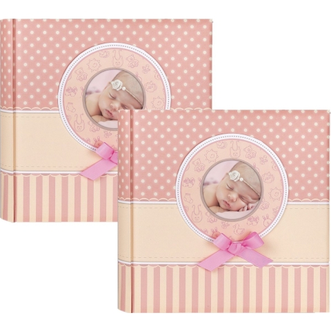 2x Fotoboek/fotoalbum Matilda baby meisje met 30 paginas roze 31 x 31 x 3,5 cm -