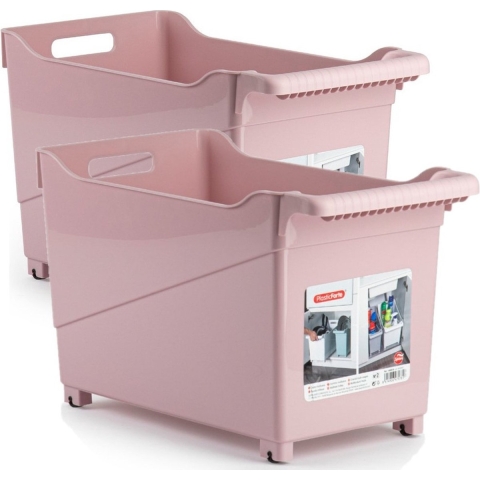 Plasticforte Opbergbox - Set van 4x stuks - roze - 45 x 24 cm - kunststof - op wieltjes -