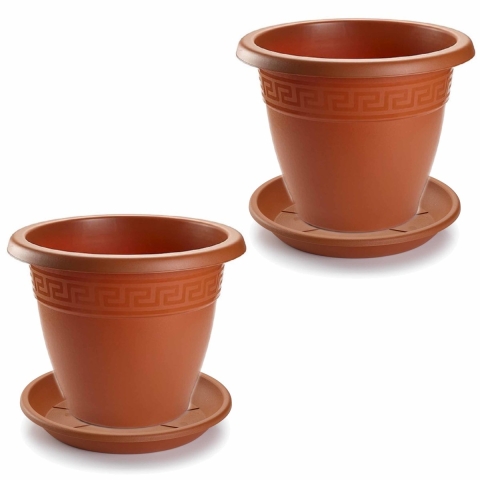 5x stuks bloempotten met onderschaal terra cotta rond diameter 30 cm -