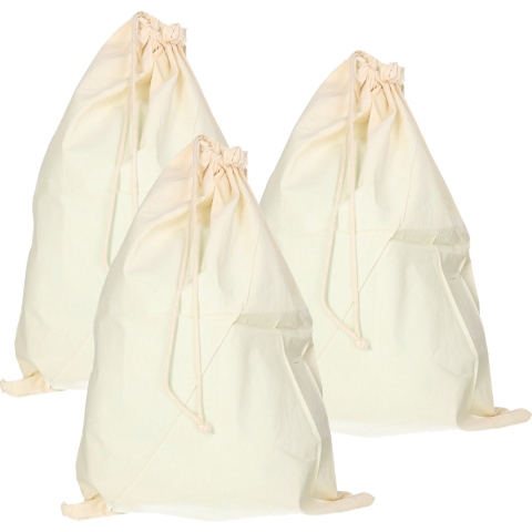 Katoenen canvas opbergzak/waszak met afsluitkoord - 5x - 49 x 75 cm - 38 liter - naturel kleur -