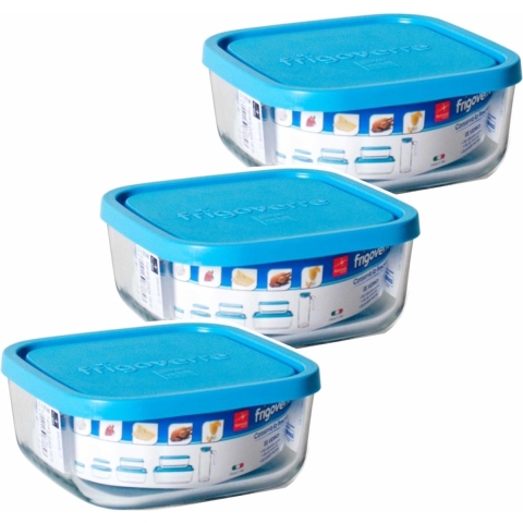 Bewaarbakje/vershoudbakje Vigo - 3x - glas - vierkant - met deksel - 300 ml - meal prep -
