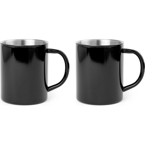 Luxe drinkbeker/koffiemok - 12x stuks - metallic zwart - 280 ml - RVS - glitter and glamour -