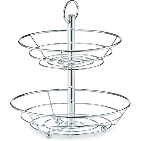 2-laags etagere - rond - zilver - metaal - D26 x H29 cm - fruitschaal/fruitmand -