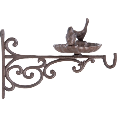 Wand vogel voederbak/drinkbak met haak gietijzer 35 cm -