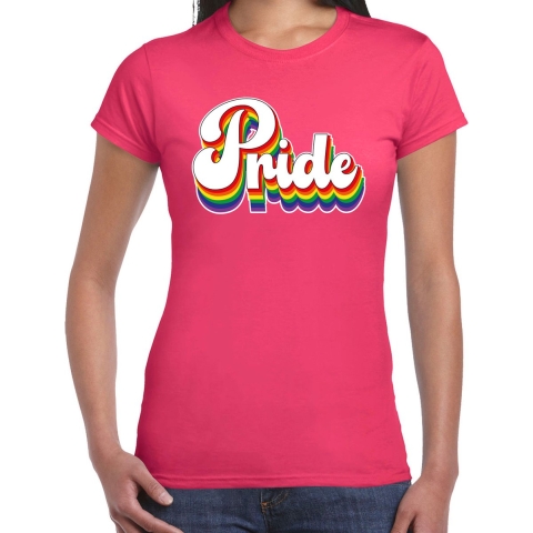 Gay Pride T-shirt voor dames - pride - fuchsia roze - regenboog - LHBTI S -