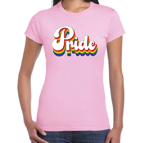 Gay Pride T-shirt voor dames - pride - licht roze - regenboog - LHBTI 2XL -