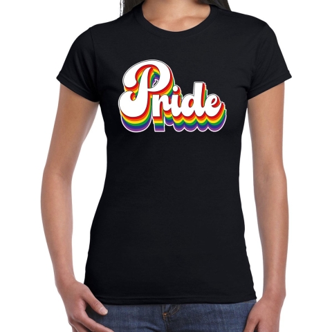 Gay Pride T-shirt voor dames - pride - zwart - regenboog - LHBTI XS -