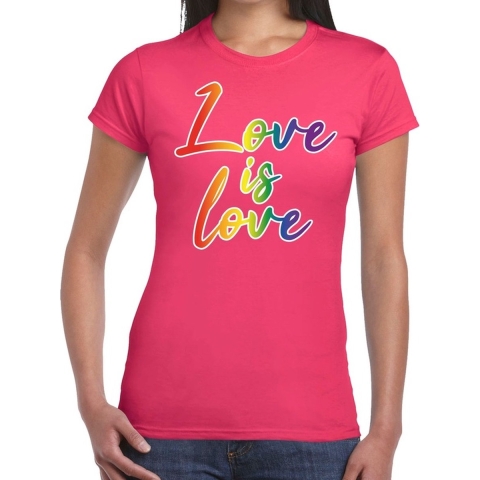 Love is love gay pride t-shirt roze voor dames XL -