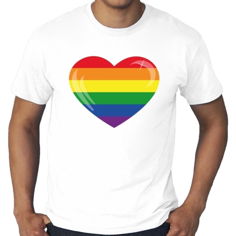 Grote maten regenboog hart gay pride t-shirt wit heren 3XL -