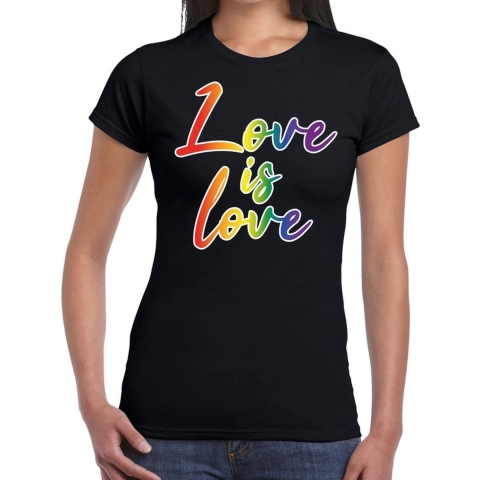 Love is love gay pride t-shirt zwart voor dames XS -