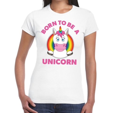 Born to be a unicorn gay pride t-shirt wit dames M -