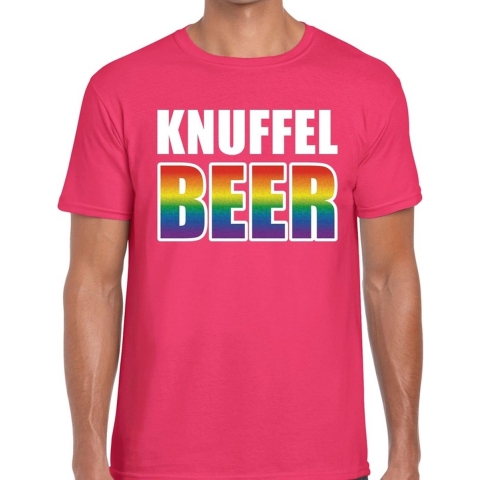 Knuffel beer gay pride t-shirt roze voor heren S -