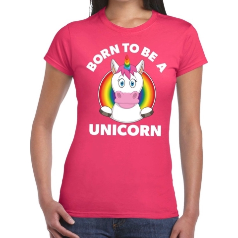 Born to be a unicorn gay pride t-shirt roze dames M -