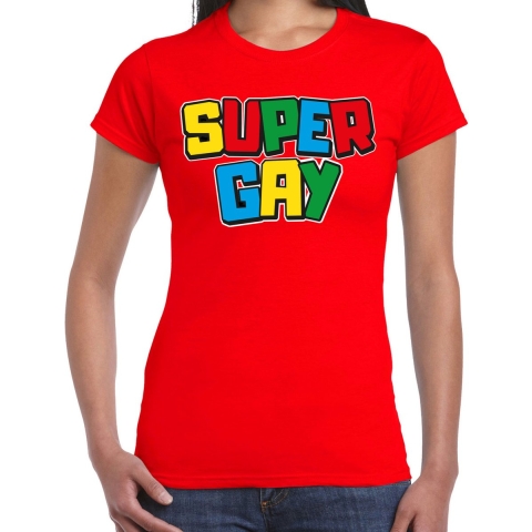 Gay Pride T-shirt voor dames - super gay - rood - pride - regenboog - LHBTI M -