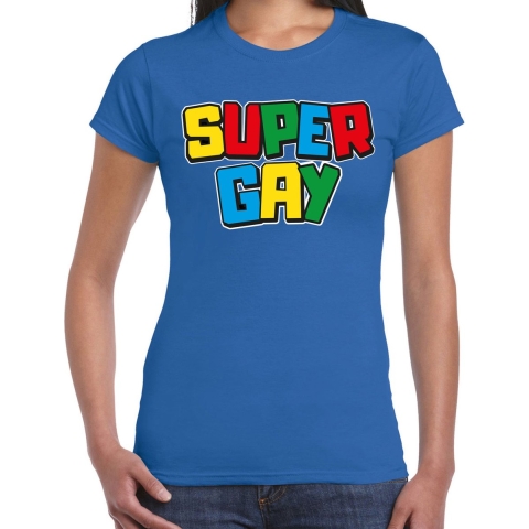 Gay Pride T-shirt voor dames - super gay - blauw - pride - regenboog - LHBTI S -