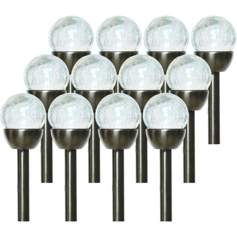 12x Buiten LED RVS bollen stekers Navi solar verlichting 24 cm colour changing -