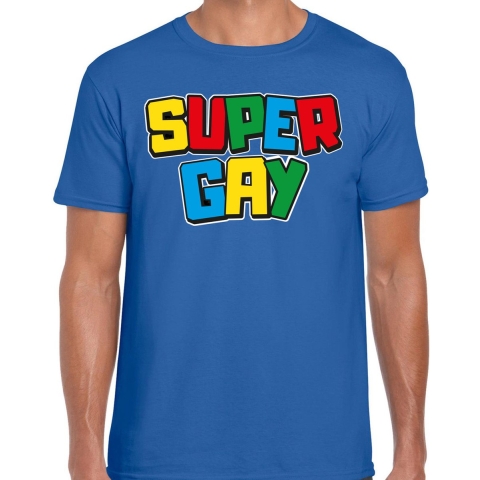 Gay Pride T-shirt voor heren - super gay - blauw - pride - regenboog - LHBTI 2XL -