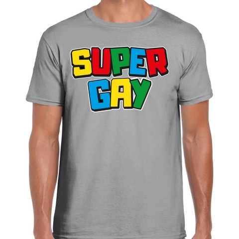 Gay Pride T-shirt voor heren - super gay - grijs - pride - regenboog - LHBTI M -