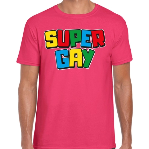 Gay Pride T-shirt voor heren - super gay - fuchsia - pride - regenboog - LHBTI L -