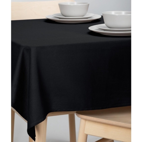 Tafelkleed rond voor binnen - zwart - polyester/katoen - dia 160 cm - Basic eettafel tafelkleden -