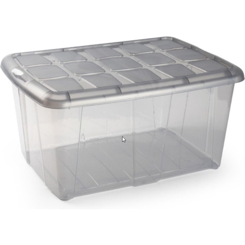 Plasticforte opslagbak organizers met deksel - transparant/grijs - 60 liter - kunststof -
