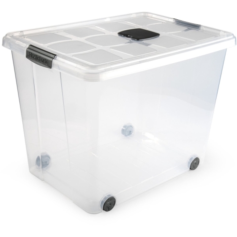 Plasticforte Opslagbak/box met deksel - 1x - 86L - 62 x 45 x 47 cm - transparant - met wielen -