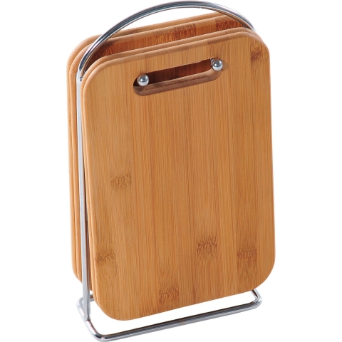Zeller broodplankjes/snijplanken in houder - 4x stuks - Keuken - 30 x 15 x 1 cm - bamboe -