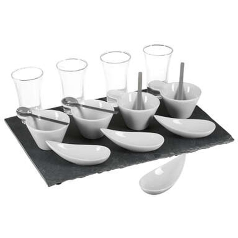 Serveerplank/amuse hapjes - leisteen/porselein - wit - 17-delig -