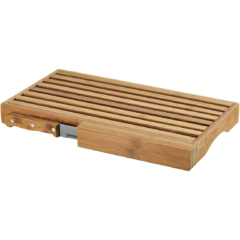 Luxe bamboe houten brood snijplank kruimel opvangbak en broodmes - 40 x 23,5 cm -