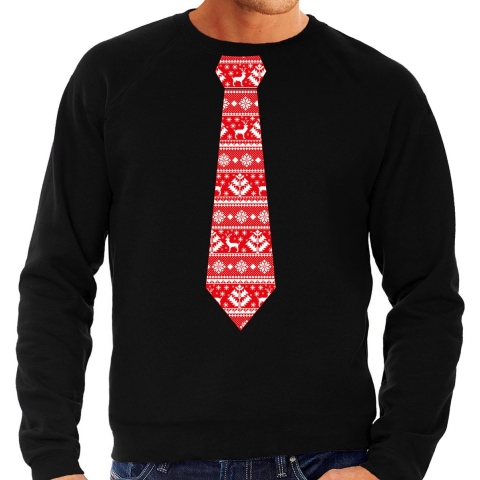 Stropdas Kersttrui/kerst sweater kerstpatroon zwart voor heren 2XL -