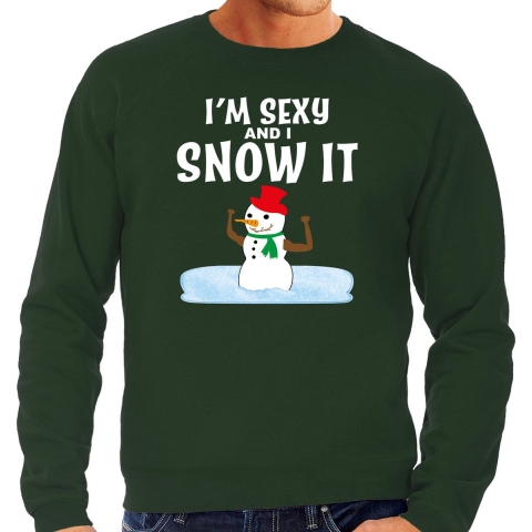 Foute humor Kersttrui sexy sneeuwpop Kerst sweater groen voor heren S -