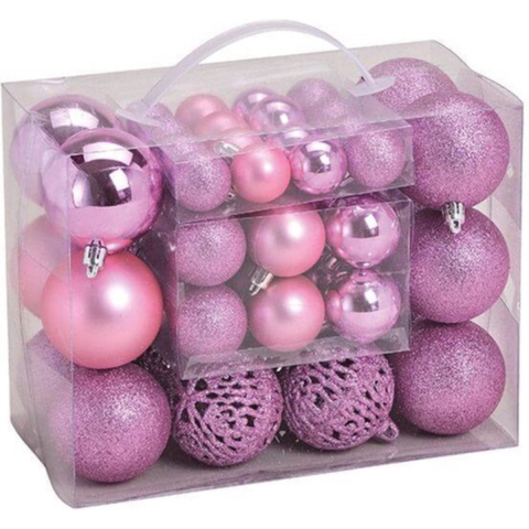 Kerstballen - set 50x st - roze - mix 3, 4 en 6 cm - kunststof - pakket -