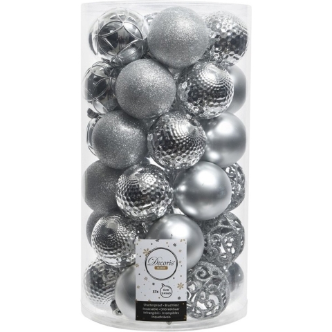 37x Kerstballen - zilver - 6 cm - kunststof - mix -