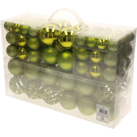 100x stuks kunststof kerstballen lime groen 3, 4 en 6 cm -