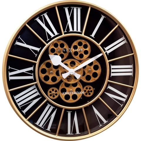 NeXtime NE-3283ZW Gear Klok William + Bewegende Tandwielen 50 cm Zwart