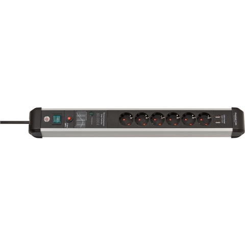 Brennenstuhl 1391010610 Premium-protect-line 60.000a Stekkerdoos Met Overspanningsbeveiliging En Usb 6-voudig 3m H05vv-f 3g1,5