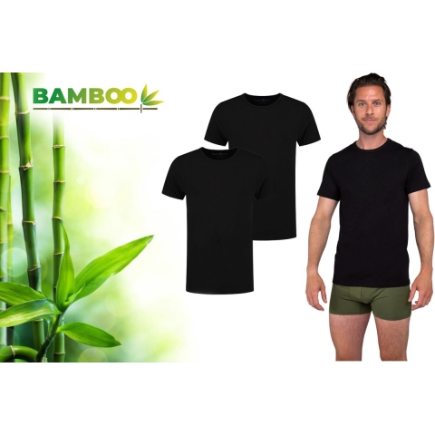 Bamboo - T Shirt Heren - Ronde Hals - 2 Stuks - Zwart - M - Bamboe - Ondershirt Heren - Extra Lang -