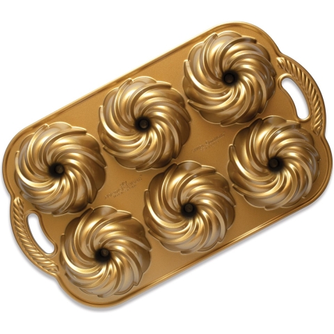 Nordic Ware Bakvorm Swirl Bundtette Goud - 6 stuks