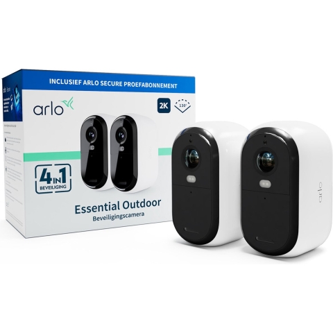 ARLO ESSENTIAL2 2K OUTDOOR CAMERA 2-PACK VMC3250-100EUS IP-Bewakingscameraset Met 2 cameras 2688 x 1520 Pixel