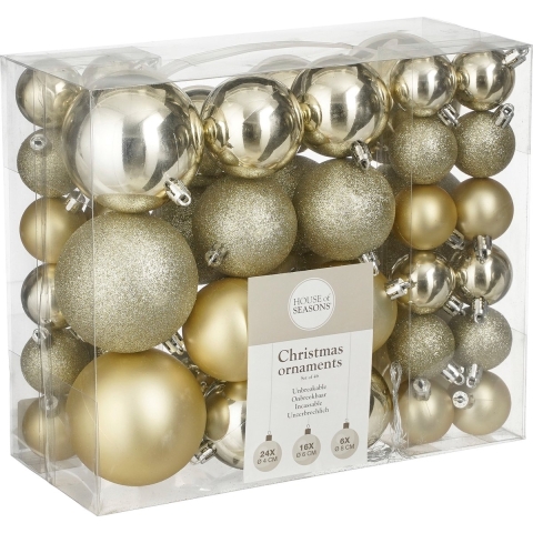 46x stuks kunststof kerstballen champagne 4, 6 en 8 cm -