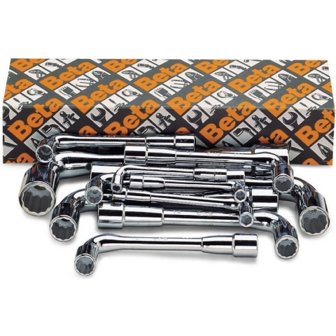 Beta 25-delige set gebogen pijpsleutels, twaalfkant en zeskant hoogglanzend verchroomd (art. 932) 932/S25 - 009320082
