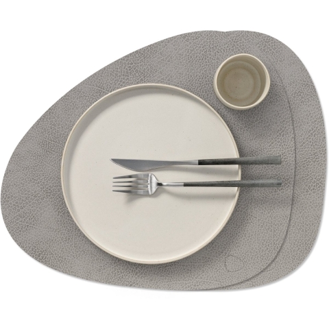 LIND DNA Placemats Hippo - Leer - Anthracite Grey - Curved - 44 x 37 cm - 2 Stuks