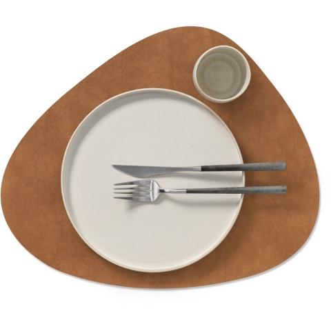 LIND DNA Placemats Nupo - Leer - Army Green / Nature - Curved - dubbelzijdig - 44 x 37 cm - 2 Stuks