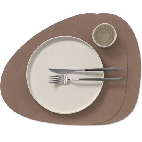 LIND DNA Placemats Nupo - Leer - Truffle - Curved - 44 x 37 cm - 2 Stuks