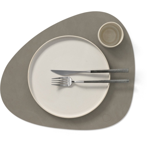 LIND DNA Placemats Nupo - Leer - Flint Grey - Curved - 44 x 37 cm - 2 Stuks