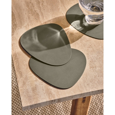 LIND DNA Onderzetters Nupo - Leer - Army Green - 13 x 11 cm - 4 Stuks