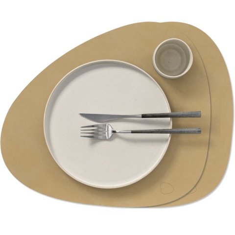 LIND DNA Placemats Nupo - Leer - Khaki - Curved - 44 x 37 cm - 2 Stuks