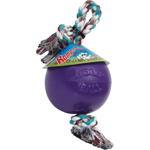 Jolly Ball Romp-n-Roll - Honden speelbal met frisse geur - Hondenspeelgoed met stevig trektouw - Paars - Ø 15 cm