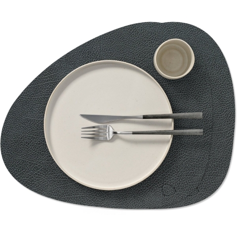 LIND DNA Placemats Hippo - Leer - Black Anthracite - Curved - 44 x 37 cm - 2 Stuks